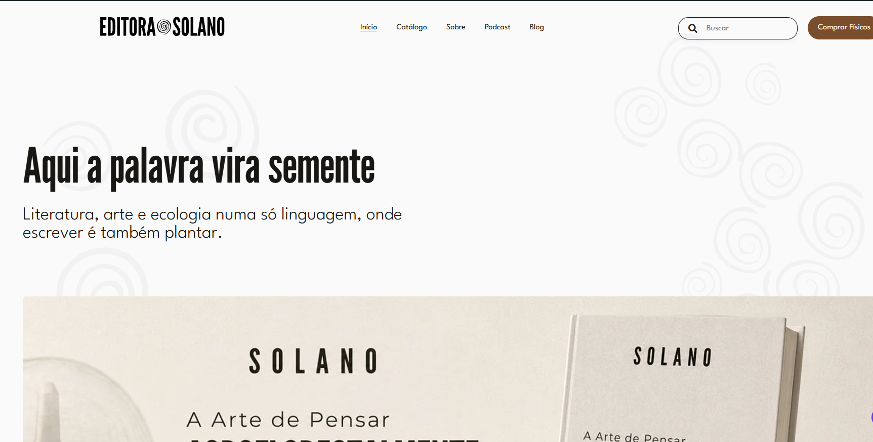 Captura de tela do site Editora Solano, projeto editorial em desenvolvimento.