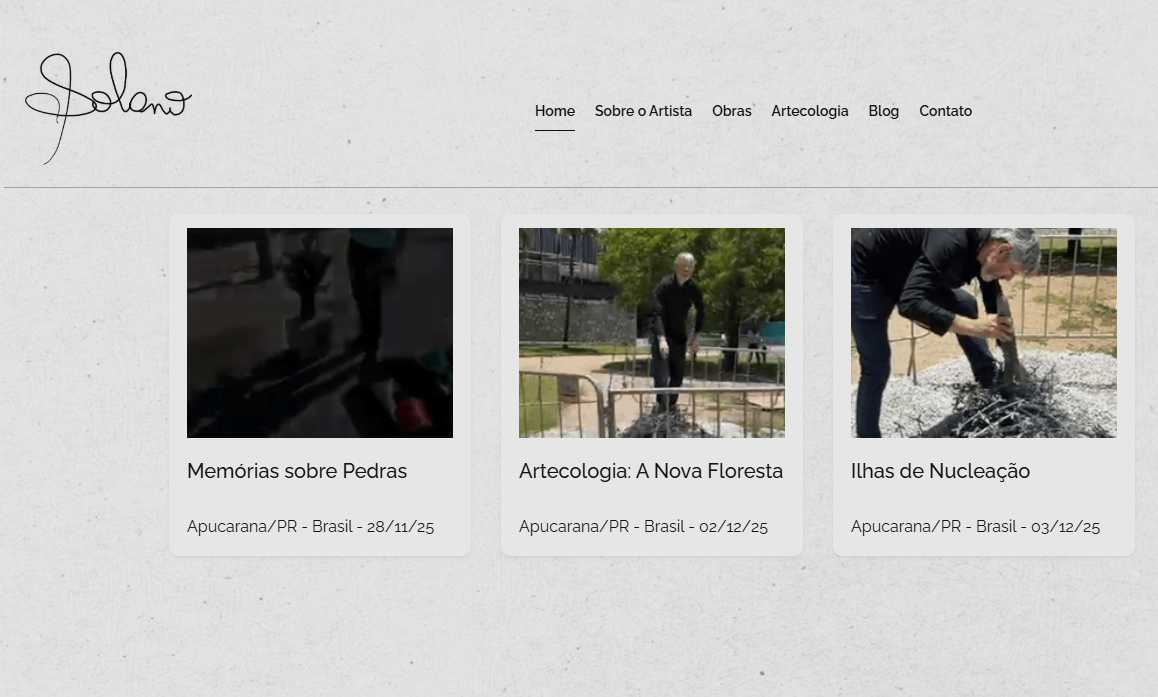 Captura de tela do site SolanoArt, portfólio do artista Solano Aquino.